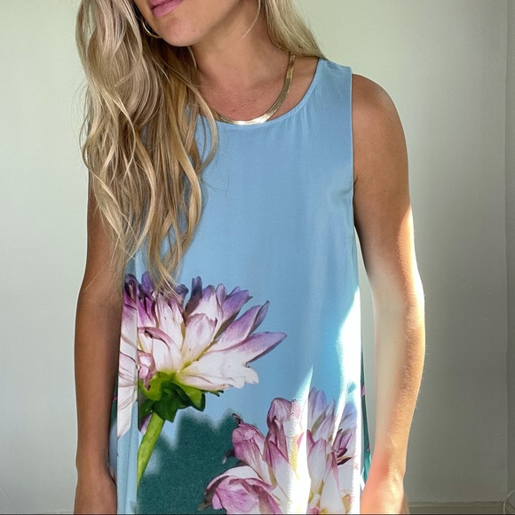 Anthropologie Blue & Purple Flower Tank Dress 8 - Picture 15 of 15
